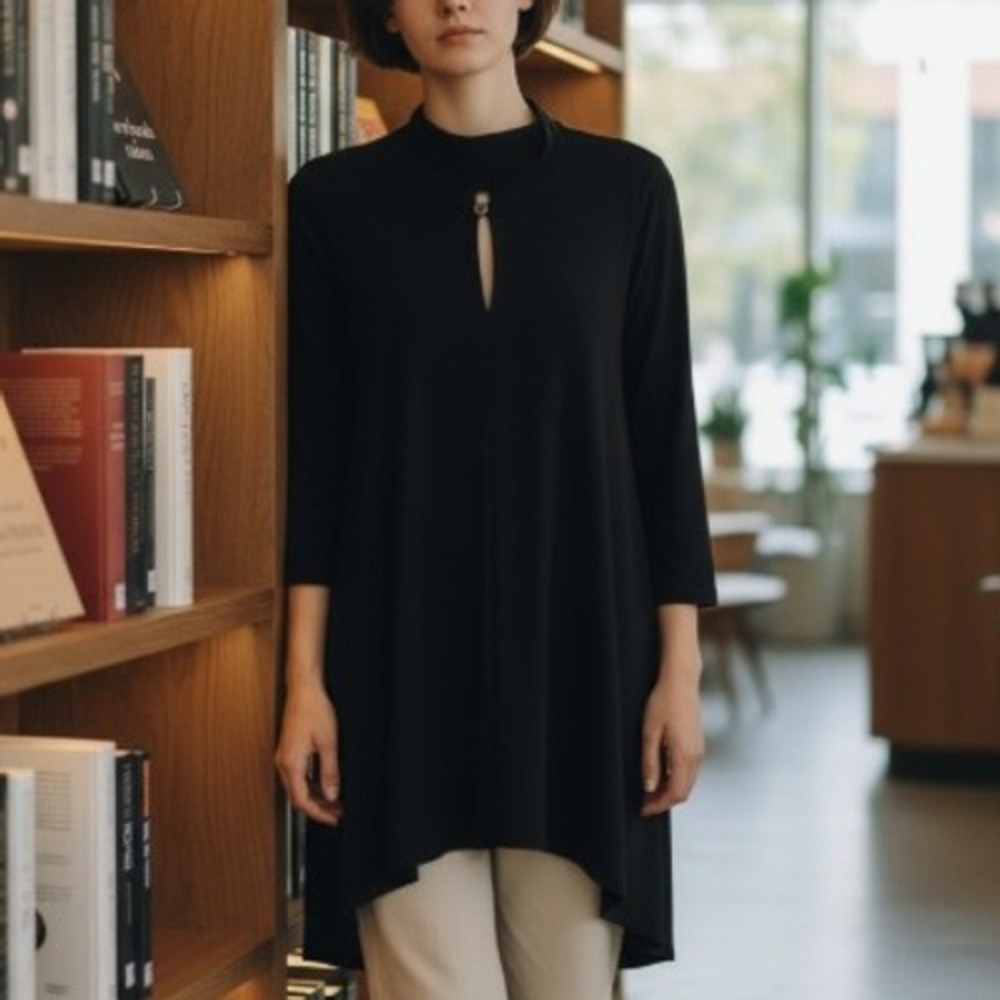 Sympli Womens Asymmetric Tunic Top Black Capsule Minimalist Resortwear Size‎ 6